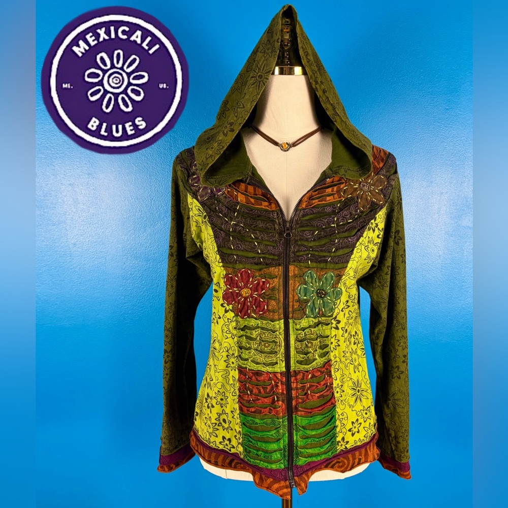 MEXICALI BLUES Patchwork Fairy-Hooded Festival Hoodie, EUC, Sz M/L